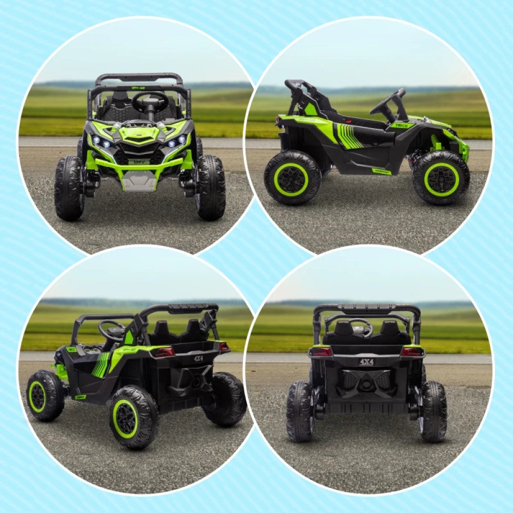 24V 7AH Ride-On Car, 2-Seater UTV with 4 Shock Absorbers, Music, Horn, LED Lights, Green