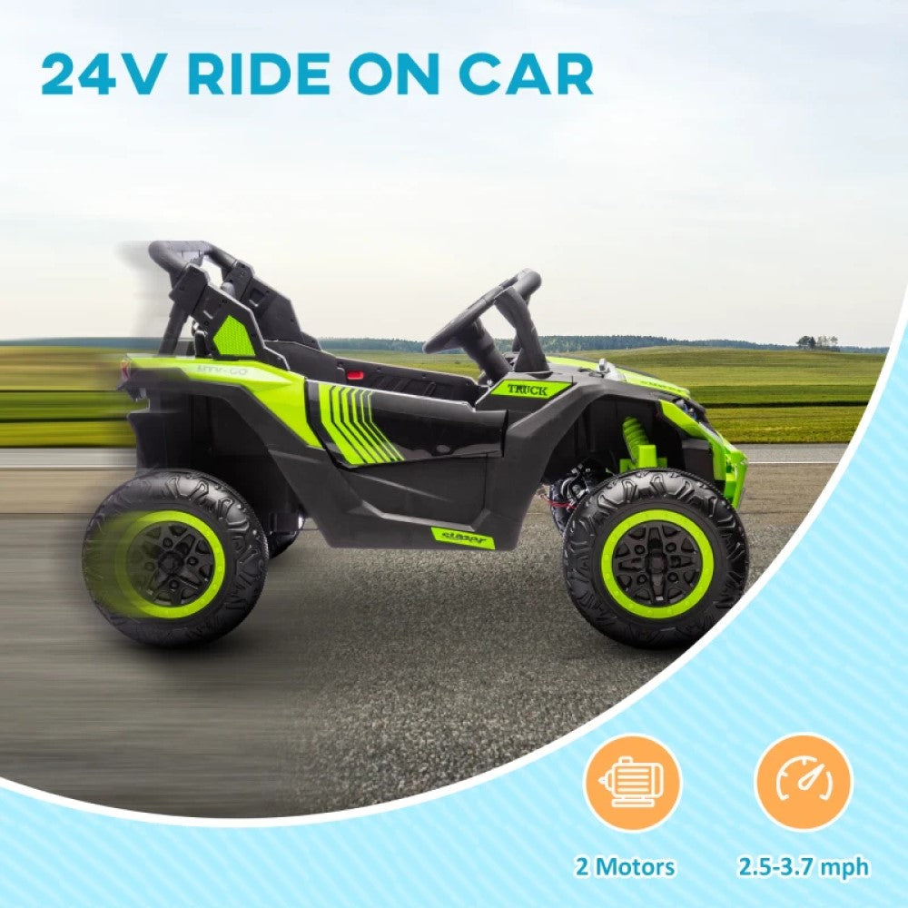 24V 7AH Ride-On Car, 2-Seater UTV with 4 Shock Absorbers, Music, Horn, LED Lights, Green