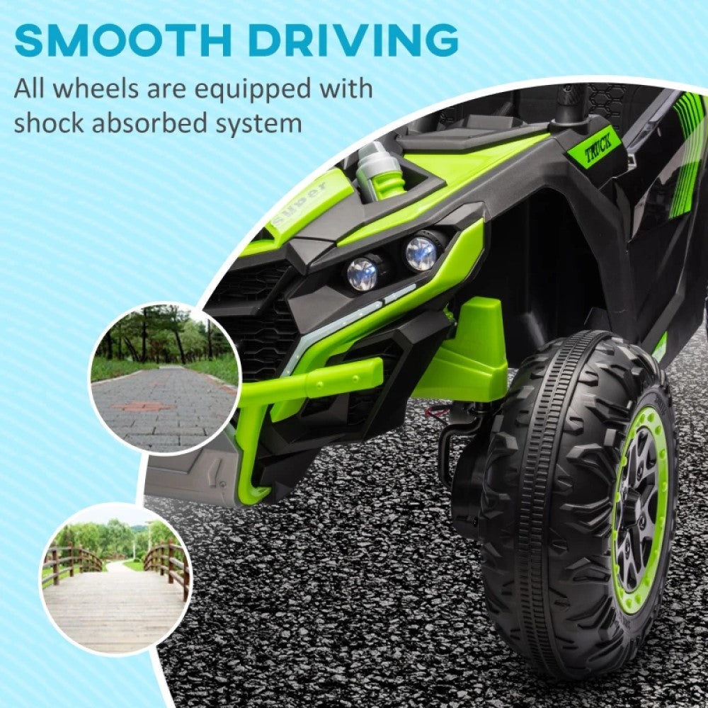 24V 7AH Ride-On Car, 2-Seater UTV with 4 Shock Absorbers, Music, Horn, LED Lights, Green