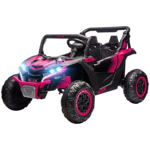 Front view of 24V 2-seater ride-on UTV for kids with LED headlights
