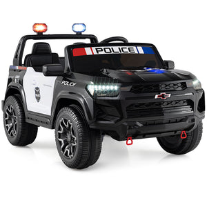 Children's toy police car with lights and sirens on a white background