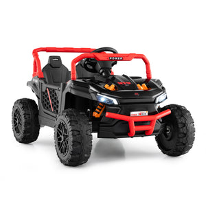Black and red toy off-road vehicle on a white background