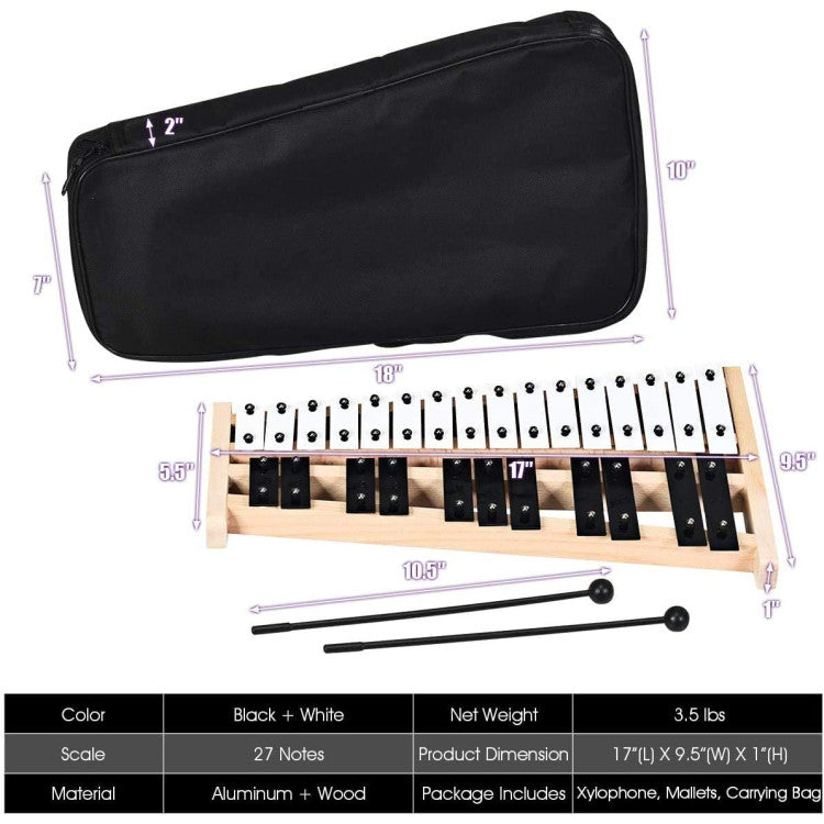 27-Note Glockenspiel Xylophone with 2 Rubber Mallets – Portable Percussion Instrument