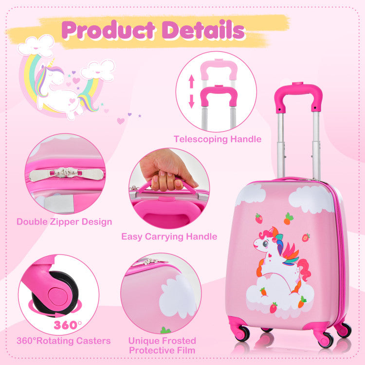 2-Piece Kids Carry-On Luggage Set with 12-Inch Backpack - Travel Suitcase for Kids