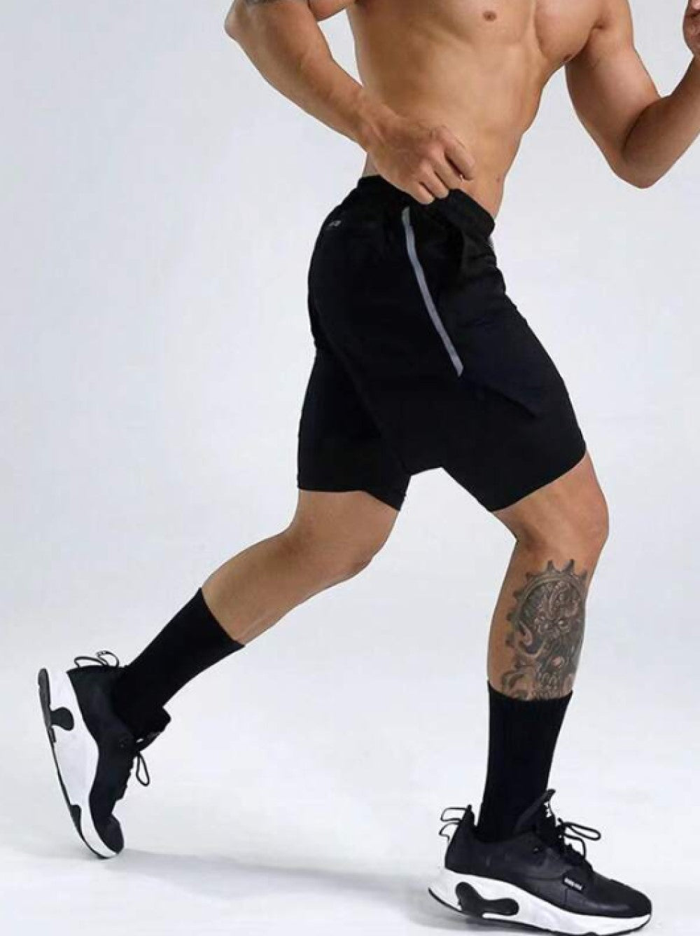 Men Drawstring Waist 2 In 1 Sports Shorts