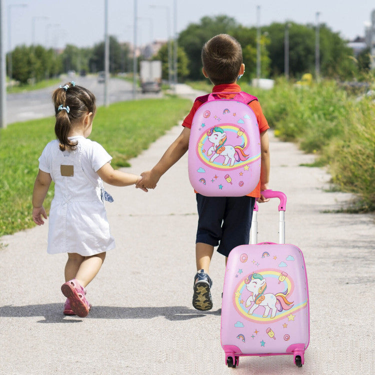 2-Piece Kids Carry-On Luggage Set with 12-Inch Backpack - Travel Suitcase for Kids