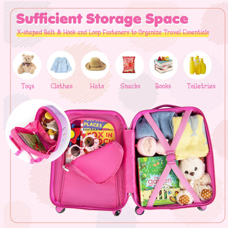 2-Piece Kids Carry-On Luggage Set with 12-Inch Backpack - Travel Suitcase for Kids