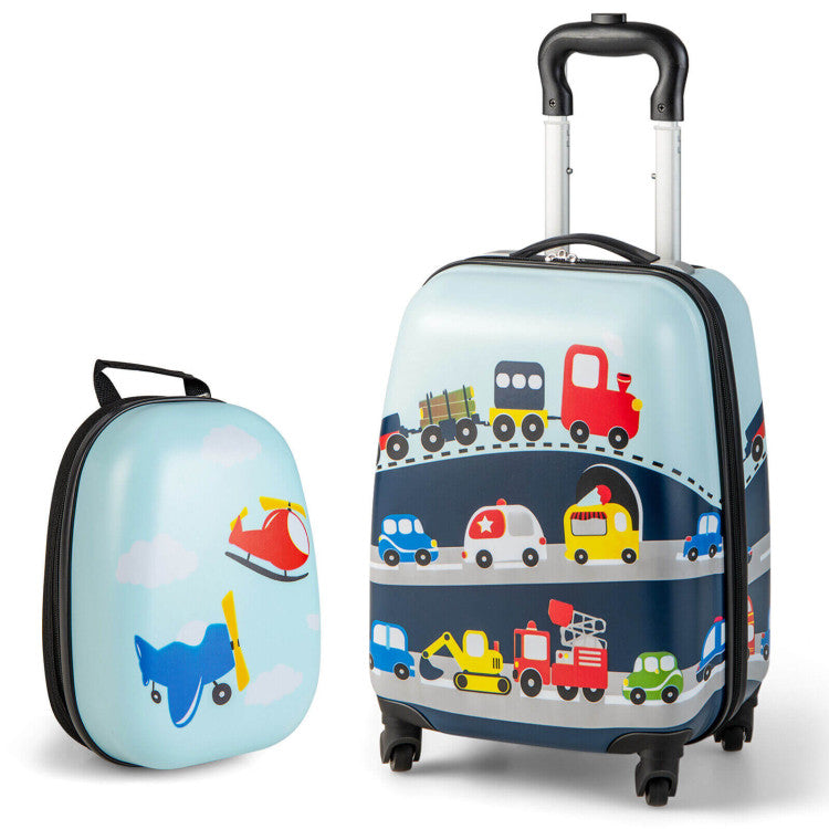 2-Piece Kids Carry-On Luggage Set with 12-Inch Backpack - Travel Suitcase for Kids