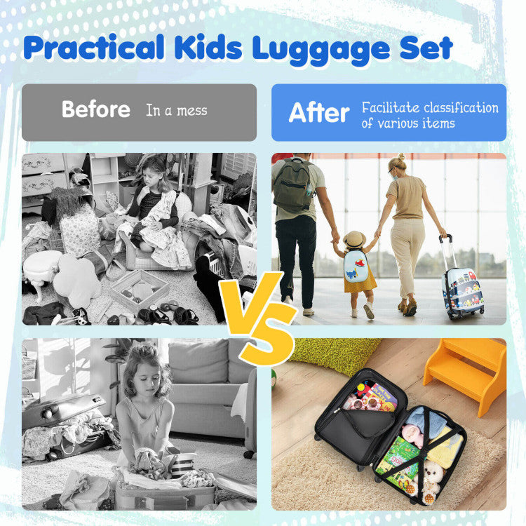 2-Piece Kids Carry-On Luggage Set with 12-Inch Backpack - Travel Suitcase for Kids