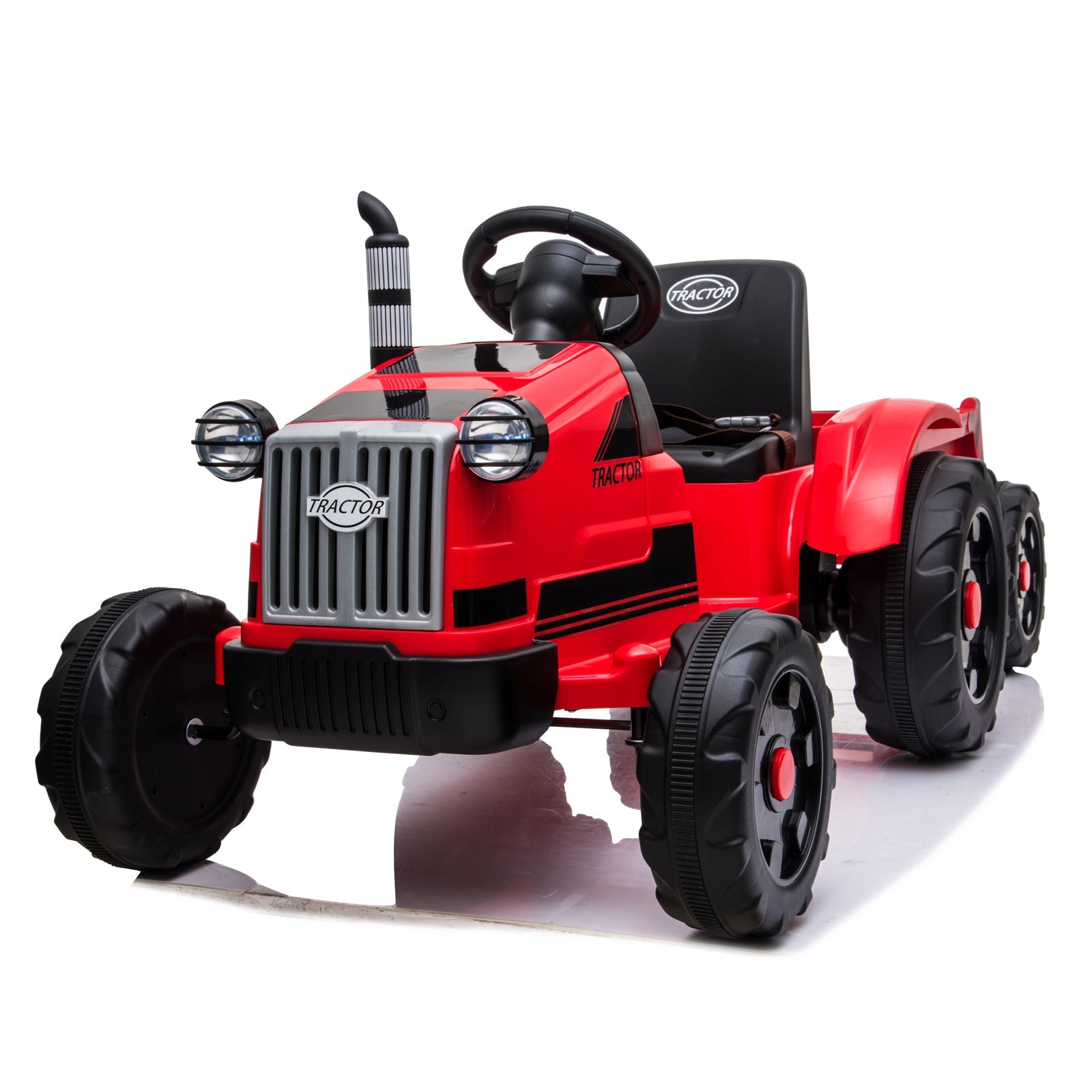 3-Gear-Shift Ground Loader Ride-On Tractor with Trailer and LED Lights, Red - The Ultimate Power Wheels Tractor Ride-On Toy, for Outdoor Adventures, Red