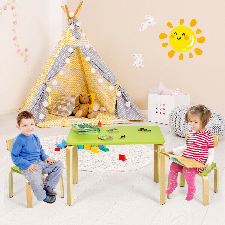 3-Piece Kids Wooden Table and 2 Chairs Set – Activity, Play, and Study Furniture