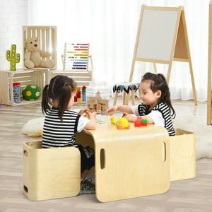 3-Piece Kids Wooden Table and Chair Set with Storage – Perfect for Playroom or Study