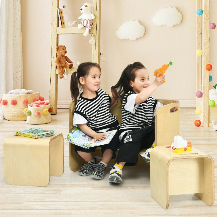 3-Piece Kids Wooden Table and Chair Set with Storage – Perfect for Playroom or Study