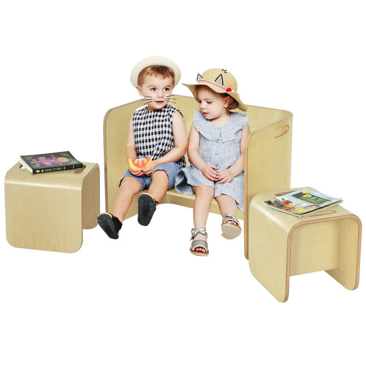 3-Piece Kids Wooden Table and Chair Set with Storage – Perfect for Playroom or Study