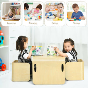 3-Piece Kids Wooden Table and Chair Set with Storage – Perfect for Playroom or Study