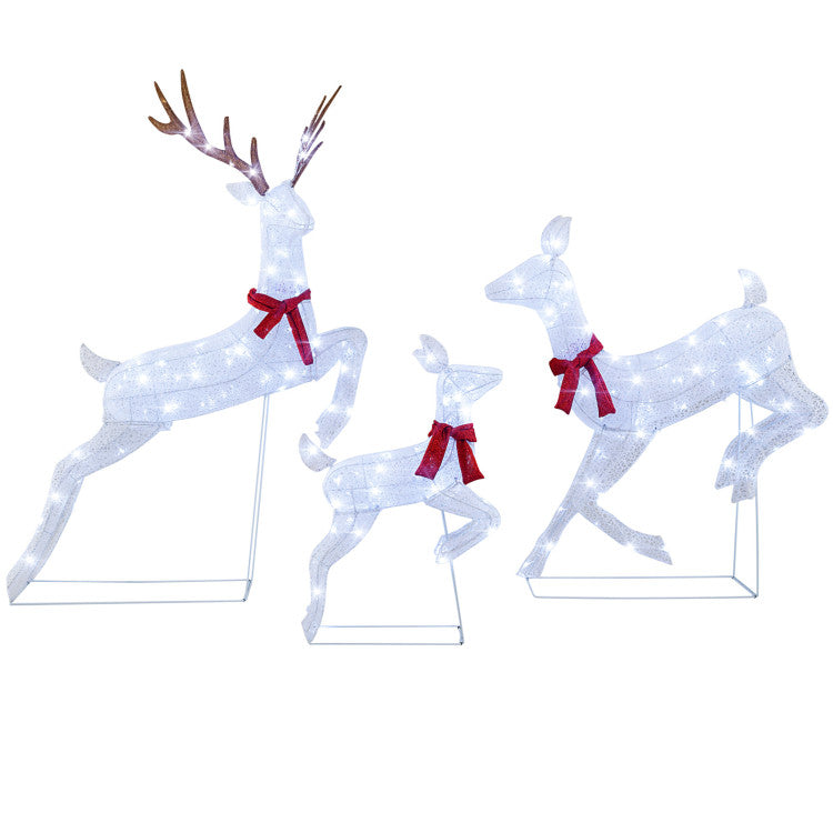 3-Piece Pre-Lit Christmas Lighted Reindeer Family Decoration Set