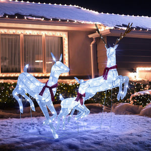 3-Piece Pre-Lit Christmas Lighted Reindeer Family Decoration Set