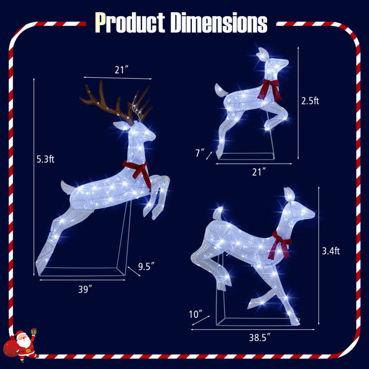 3-Piece Pre-Lit Christmas Lighted Reindeer Family Decoration Set