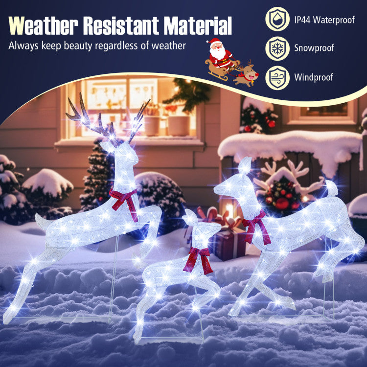 3-Piece Pre-Lit Christmas Lighted Reindeer Family Decoration Set