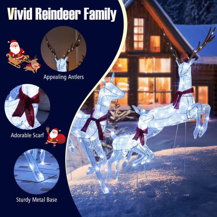 3-Piece Pre-Lit Christmas Lighted Reindeer Family Decoration Set