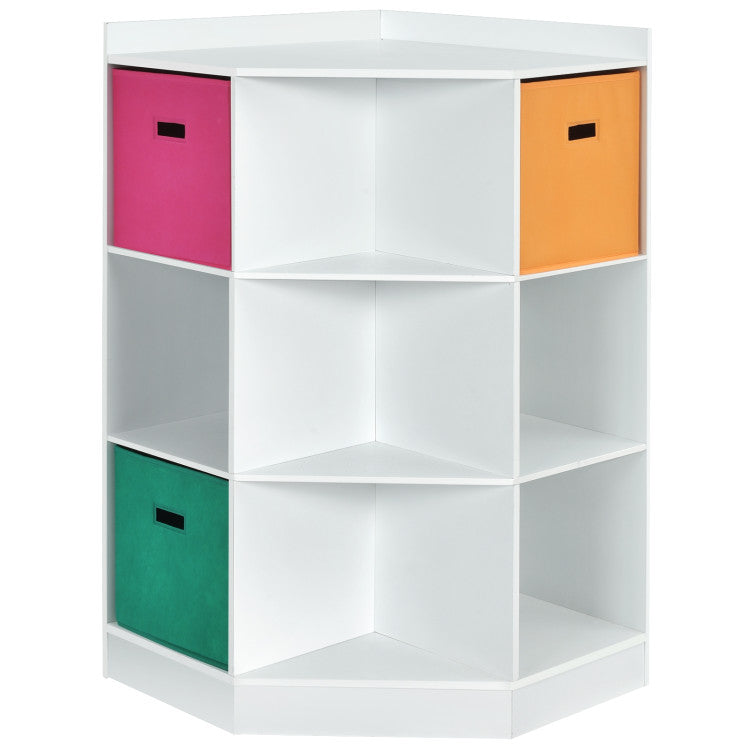 3-Tier Kids Storage Shelf Organizer with 3 Baskets – Corner Cabinet for Children’s Room