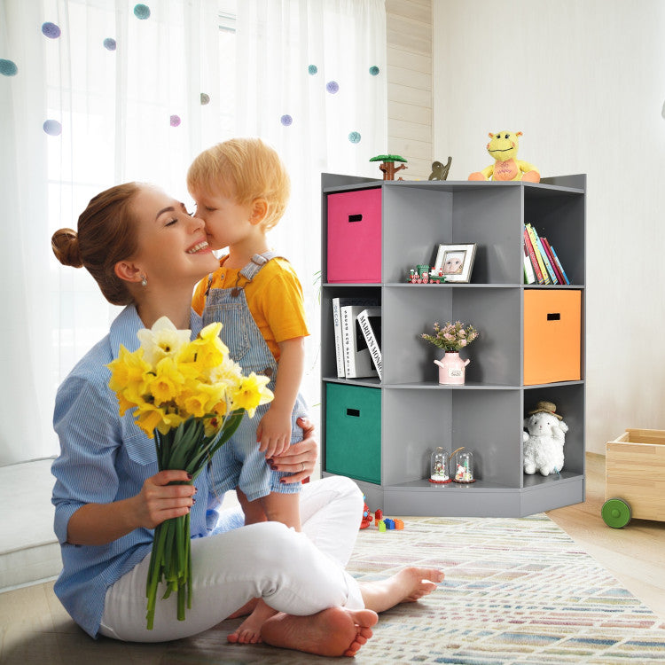 3-Tier Kids Storage Shelf Organizer with 3 Baskets – Corner Cabinet for Children’s Room
