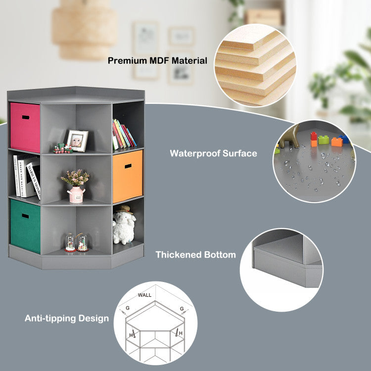 3-Tier Kids Storage Shelf Organizer with 3 Baskets – Corner Cabinet for Children’s Room