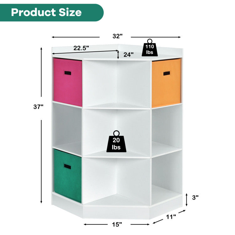 3-Tier Kids Storage Shelf Organizer with 3 Baskets – Corner Cabinet for Children’s Room