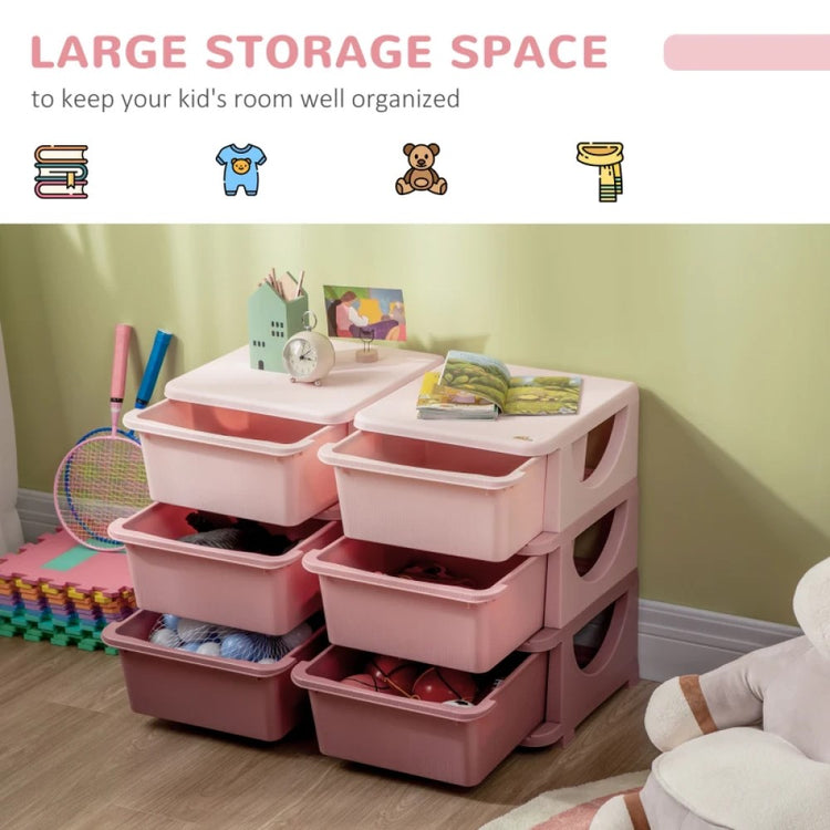 3-Tier Kids Storage Unit with 6 Plastic Bins – Toy Organizer for Bedroom and Nursery