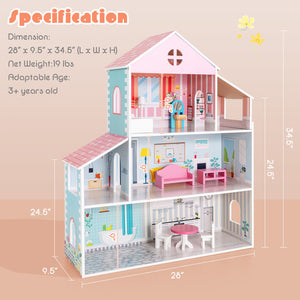 wooden dollhouse family set