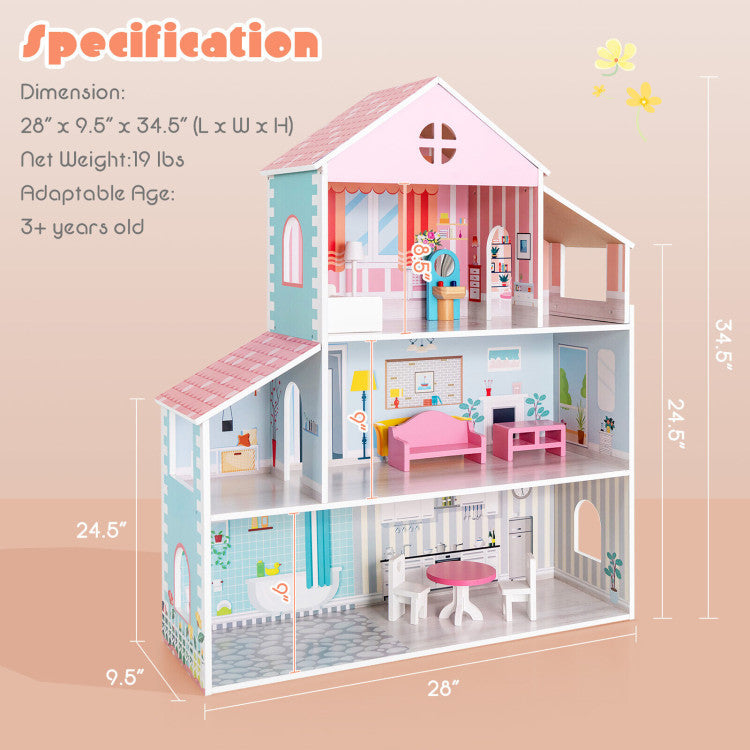 wooden dollhouse family set