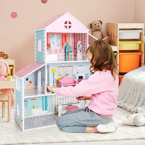 wooden dollhouse family set