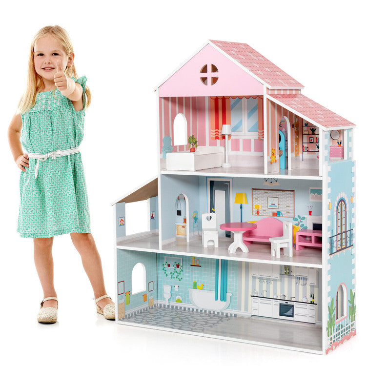 wooden dollhouse family set