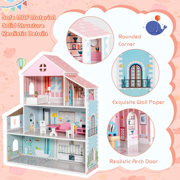 wooden dollhouse family set