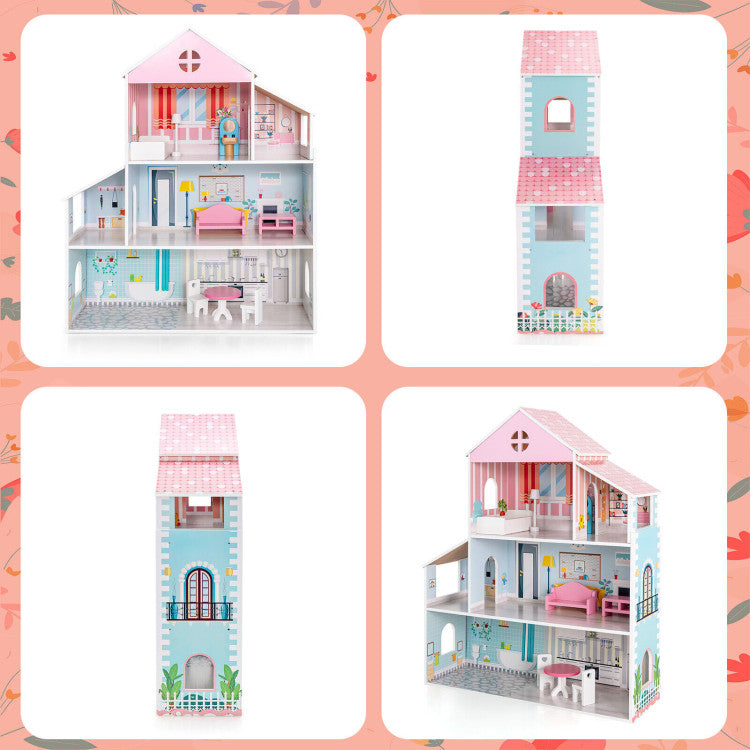 wooden dollhouse family set