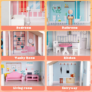 wooden dollhouse family set