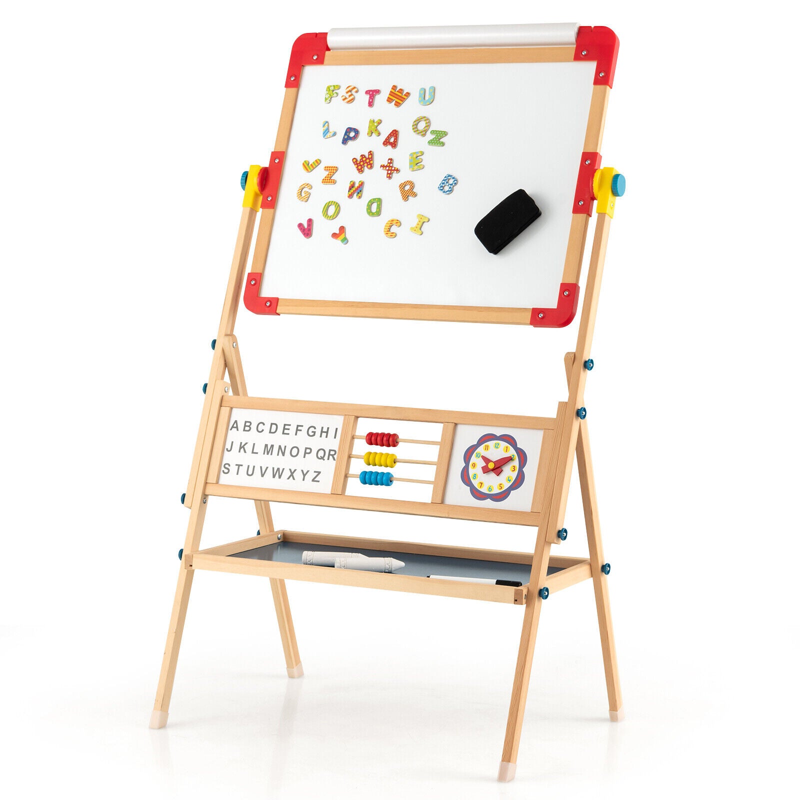3-in-1 wooden kids art easel with whiteboard chalkboard and paper roll