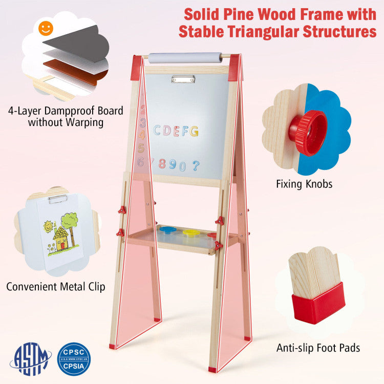 3-in-1 Adjustable Double-Sided Kids' Art Easel for Ages 3-8 Toddler Art Station