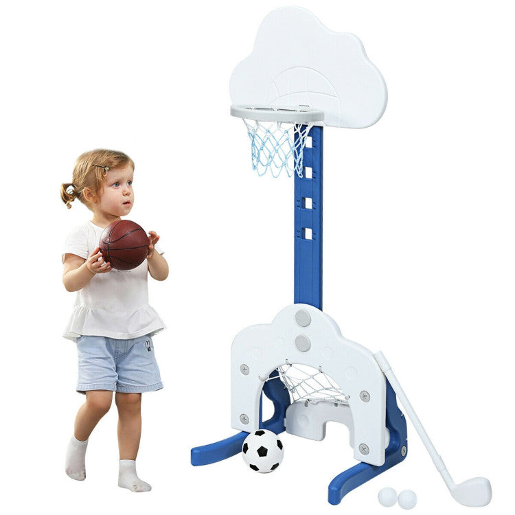 3-in-1 Adjustable Kids Basketball Hoop Set with Soccer and Golf Balls - Fun Toy Sports