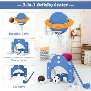 3-in-1 Adjustable Kids Basketball, Soccer & Golf Set with Balls for Indoor and Outdoor Play