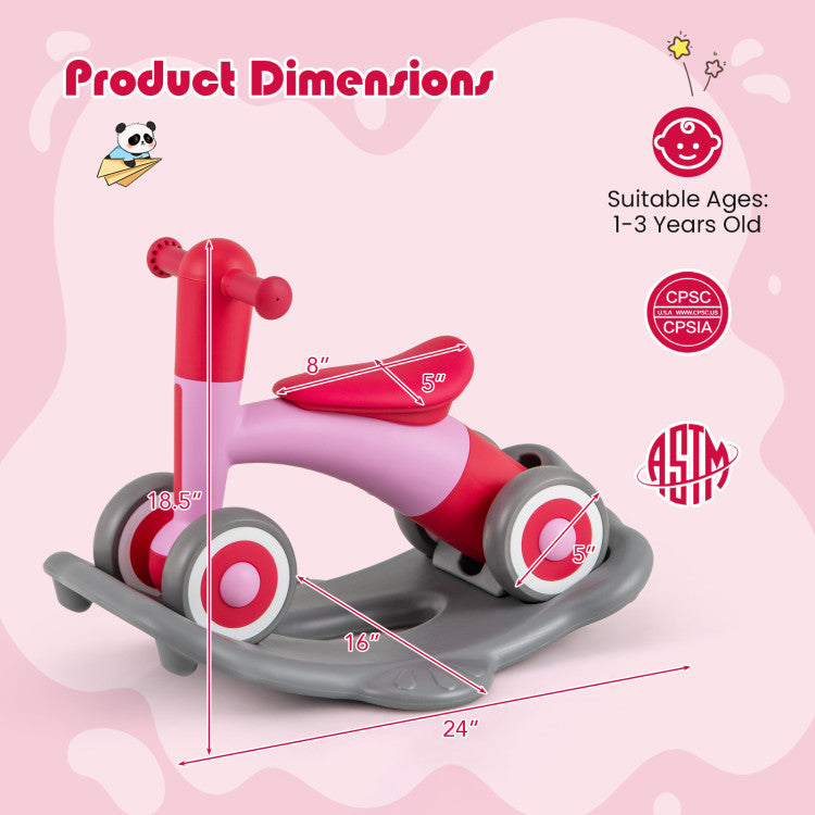 3-in-1 Convertible Rocking Horse with Balance Board, Sliding Car, and Seat