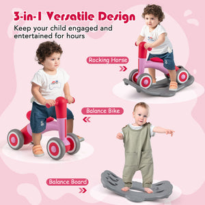 3-in-1 Convertible Rocking Horse with Balance Board, Sliding Car, and Seat