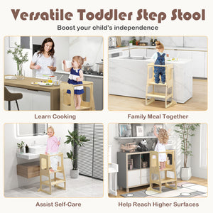 3-in-1 Foldable Toddler Kitchen Standing Tower with Chalkboard and Safety Features