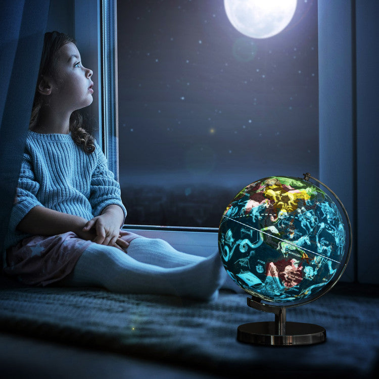 3-in-1 Illuminated World Globe with Stand and 88 Star Constellations for Kids