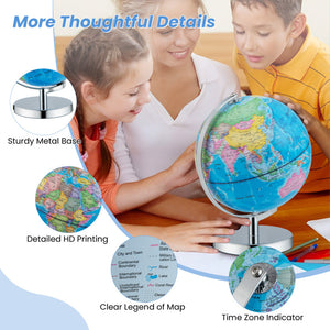 3-in-1 Illuminated World Globe with Stand and 88 Star Constellations for Kids