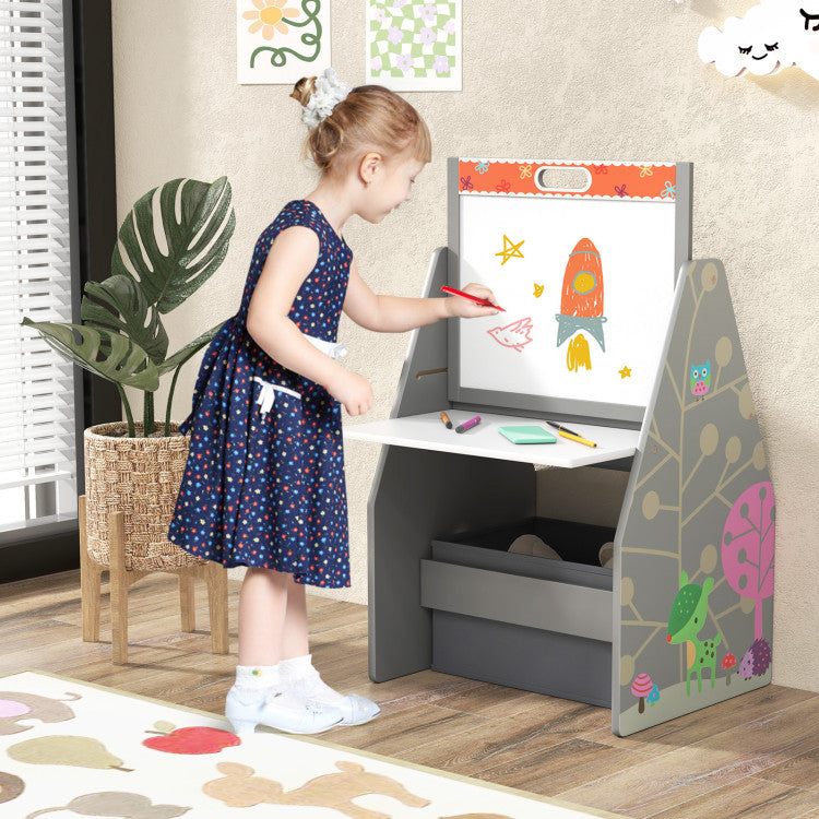 3-in-1 Kids Easel Play Station with Chair and Storage Bins – Convertible Design