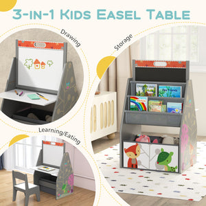 3-in-1 Kids Easel Play Station with Chair and Storage Bins – Convertible Design