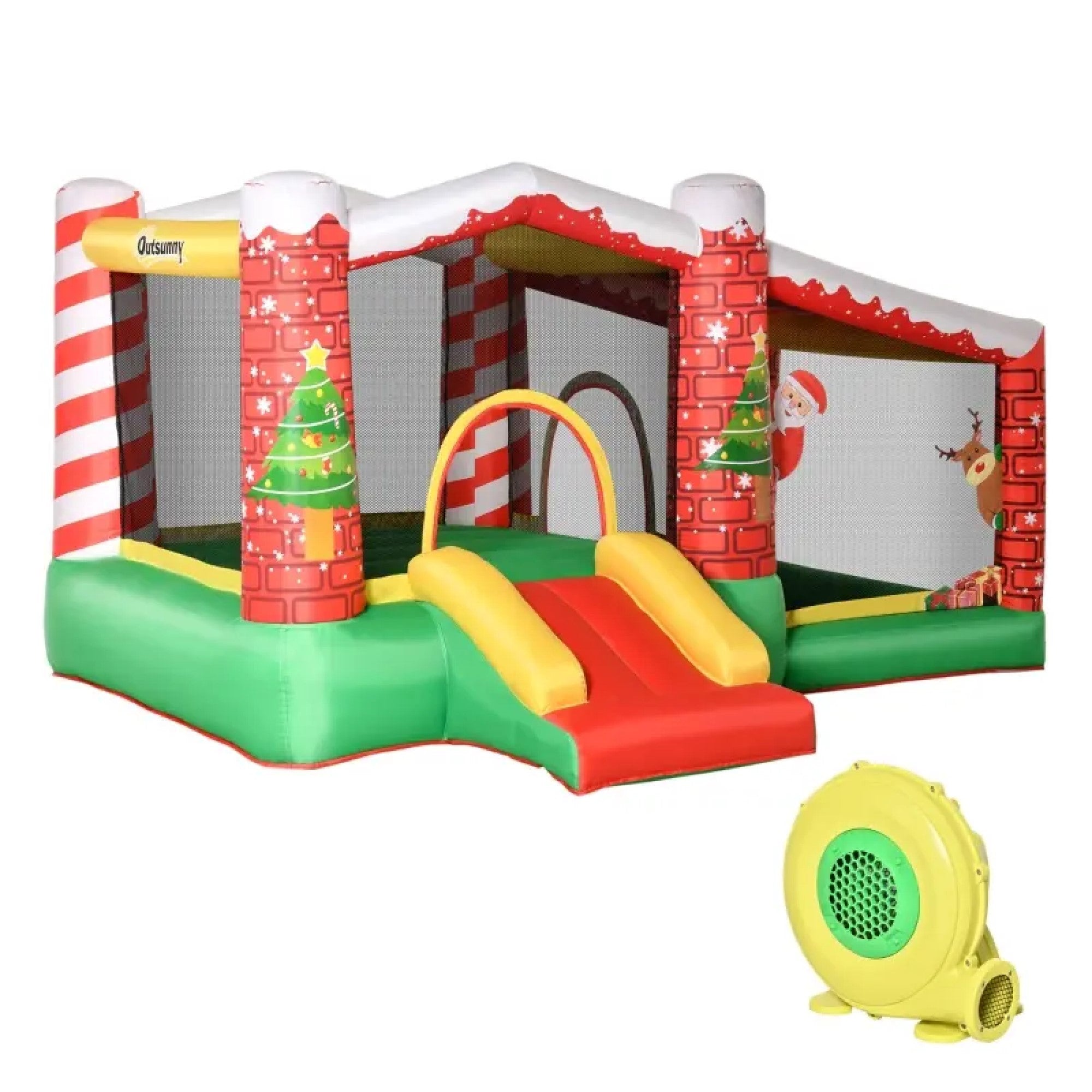 3-in-1 Kids Inflatable Bounce House Christmas Jumping Castle with Christmas Tree Pattern, Includes Carry Bag and Air Blower