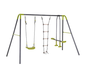 3-in-1 Kids Metal Swing Set with Swing, Glider and Climbing Ladder for Backyard Fun