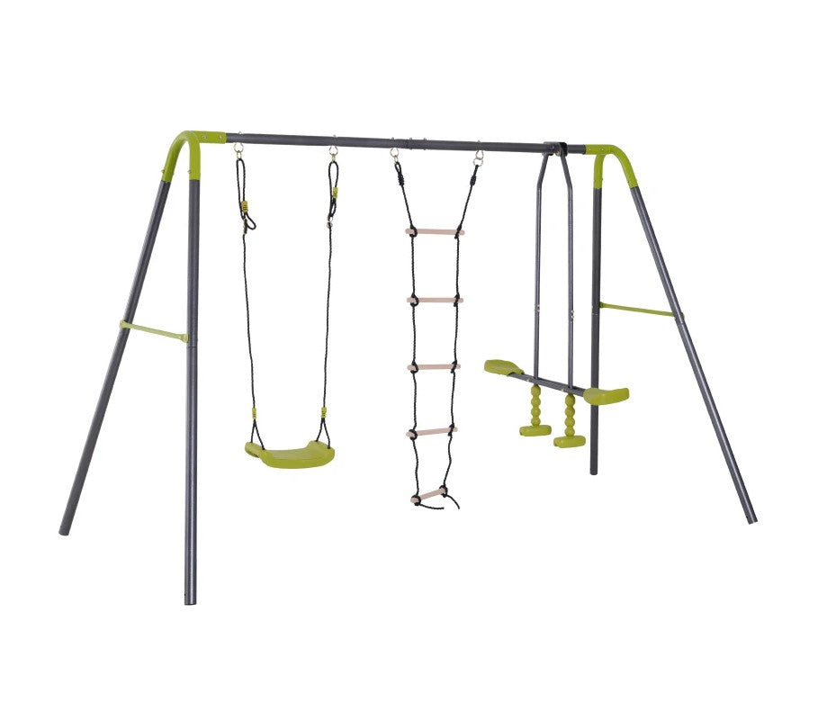 3-in-1 Kids Metal Swing Set with Swing, Glider and Climbing Ladder for Backyard Fun